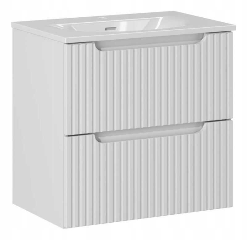 Szafka pod umywalkę Furnidea 60 cm wisząca biała ryflowane fronty Nova White 2 szuflady z umywalką wpuszczaną 1 szt.