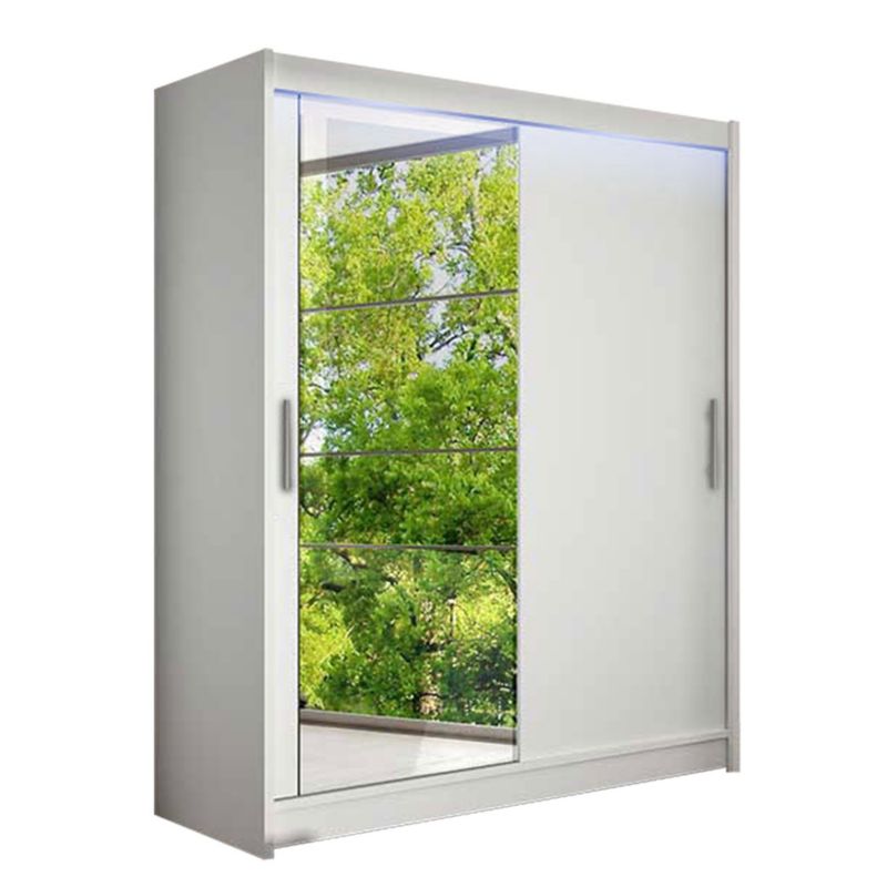 Szafa MIRJAN 24 z drzwiami przesuwnymi Presto VI z oświetleniem RGB biały/lustro 1 szt.