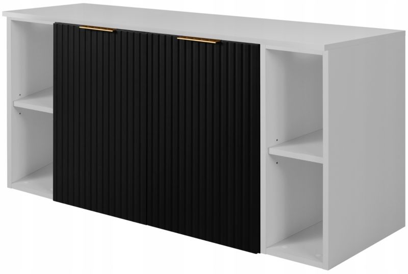 Szafka łazienkowa Furnidea 120 cm wisząca pod umywalkę czarna z białym blatem i regałami ryflowana Flow 1 szt.