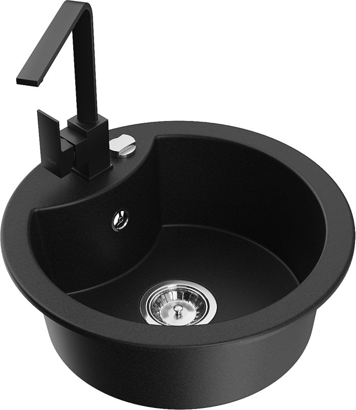 Zlewozmywak granitowy Mexen Diego 1-komorowy z baterią kuchenną Rita szary - 6512-71-670300-70-B 1 szt.