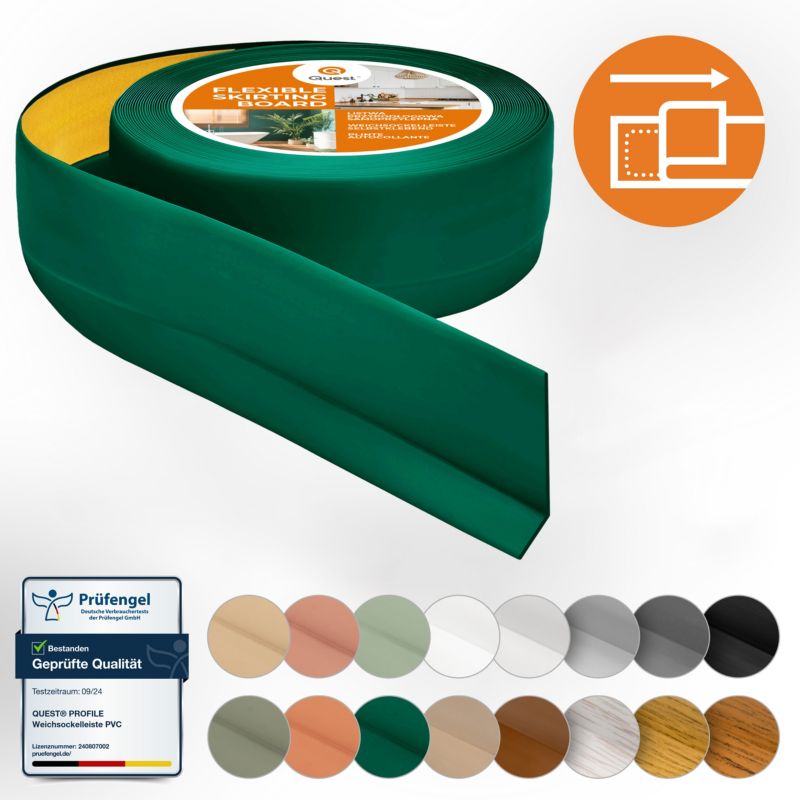 Listwa przypodłogowa PCV 50x20mm, QUEST, samoprzylepna elastyczna, miękka listwa podłogowa, cokołowa, zielony, 25m
