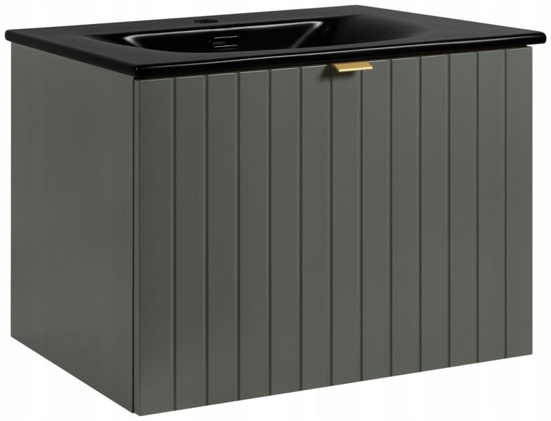 Szafka pod umywalkę Furnidea 60 cm zielony z czarną umywalką ceramiczną 61 cm Harmo 1 szt.