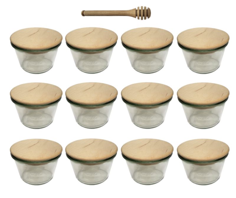 Słoiki MODO24 Weck 370 ml fi 100 mold drewniane wieka nabierak 12 kpl.