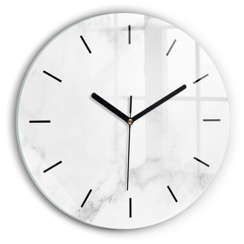 Zegar szklany czarne wskazówki Wallfluent fi30 cm Elegancki marmur 1 szt.