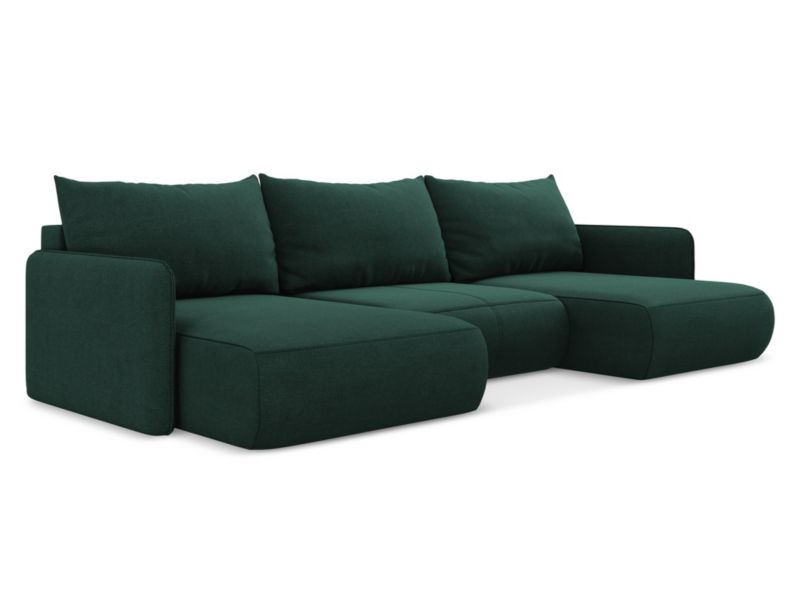 Sofa panoramiczna z funkcją spania LaMiaSofa PALERMO z tkaniny strukturalnej 290x148 cm butelkowa zieleń 1 szt.