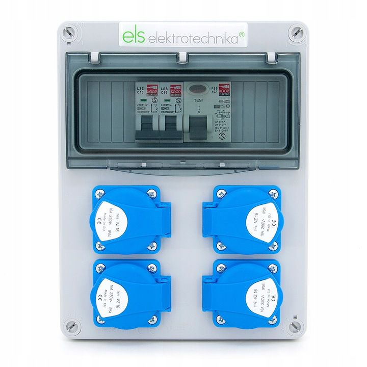 Rozdzielnica elektryczna, skrzynka ogrodowa ELS Elektrotechnika 8NO42C00F 4x230V IP54 zabezpieczona 2xC16 i FI40/2/0,03A, 1 szt.