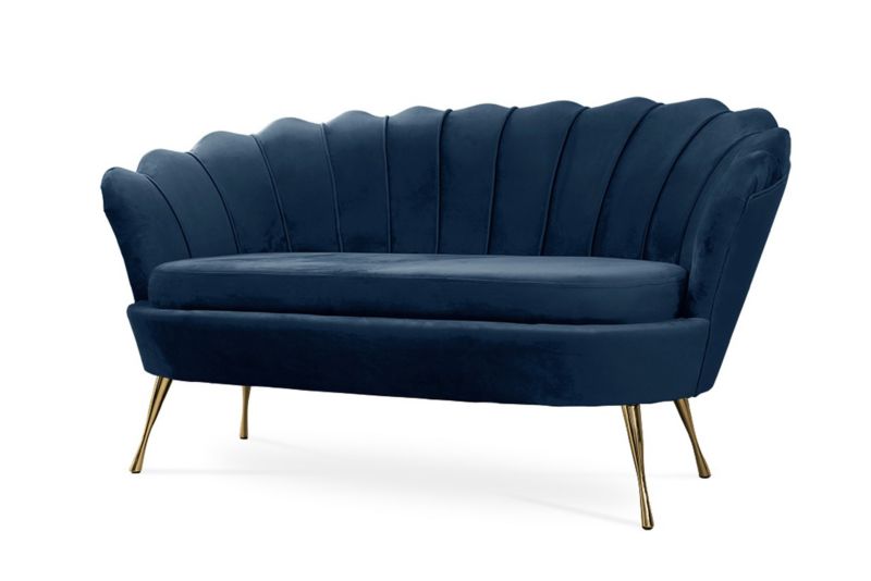 Sofa tapicerowana Bettso Muszelka na złotej nodze wygodna w stylu glamour granatowy 1szt.