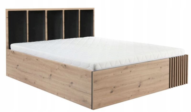 Łóżko tapicerowane Furnidea 180x200 cm z pojemnikiem czarny dąb artisan lamelowy CAMPA 1 szt.