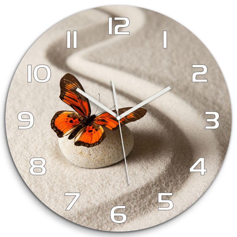 Zegar szklany Tulup Kamień zen i motyl fi30 cm cichy 1 szt.