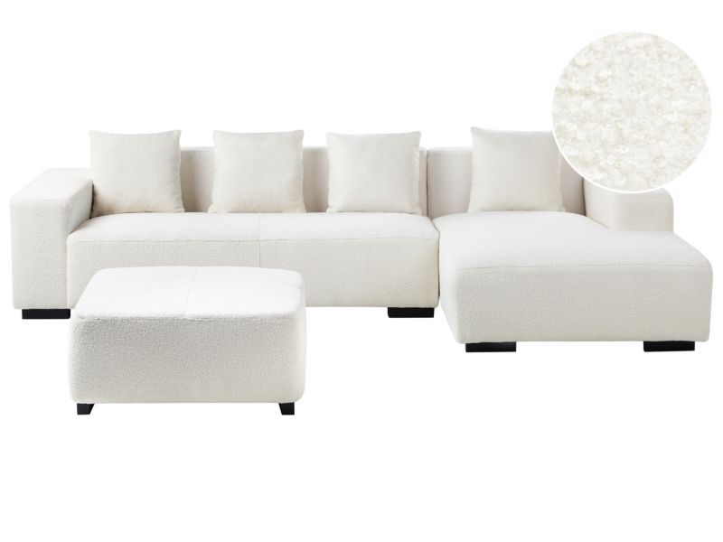 Narożnik Lungo Boucle Biały z otomaną dla 4 osób Lewostronny 1 kpl