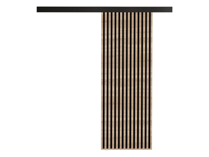 Drzwi przesuwne wewnętrzne MIRJAN 24 Belmo 70 + samodomykacz dąb sonoma / czarne lamele 1 kpl.