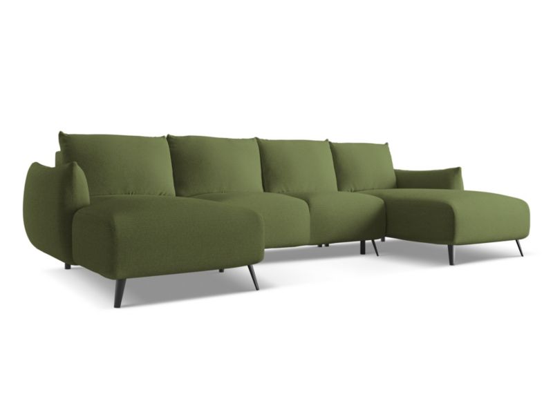 Sofa panoramiczna z funkcją spania LaMiaSofa GENOVA z tkaniny szenilowej 317x162 cm butelkowa zieleń 1 szt.