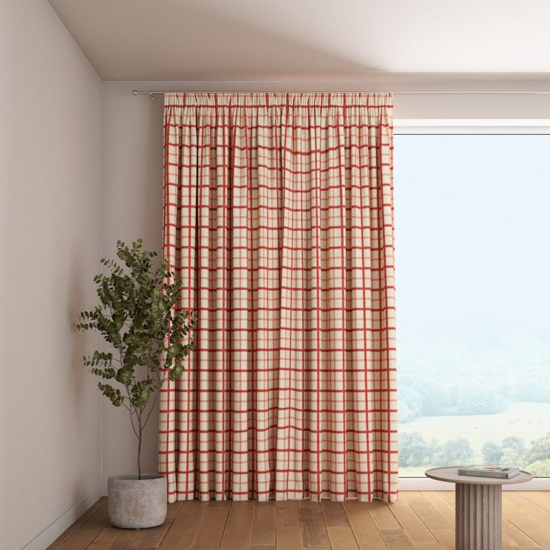 Zasłona na taśmie marszczącej 1 szt. 130 x 245 cm Dekoria czerwona kratka na tle ecru 1 szt.