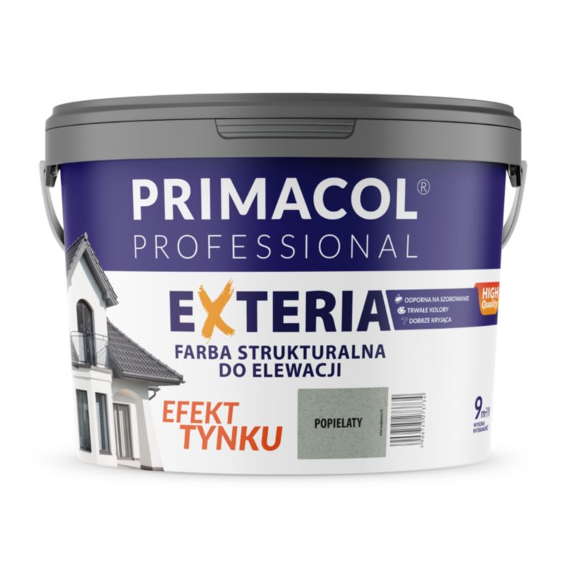 Elewacyjna farba strukturalna Exteria Primacol, fasadowa, kolor popielaty, 9l, 1 szt.