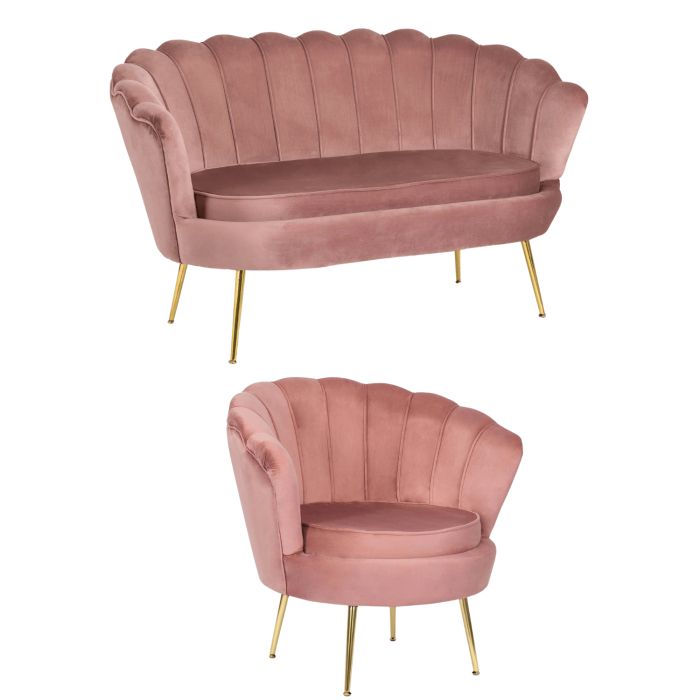 Zestaw Mebel Elite Sofa Różowa i Fotel Wypoczynkowy Muszelka Glamour 1 szt