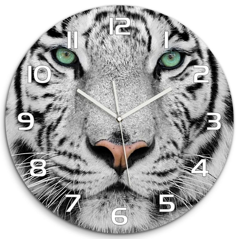 Zegar szklany Tulup Biały tygrys fi30 cm cichy 1 szt.