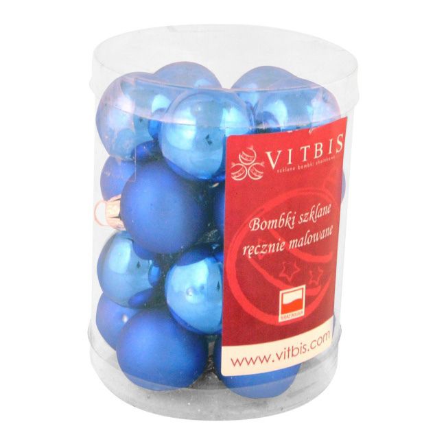 Bombki gładkie Vitbis 3 cm w tubie niebieskie 20 szt.
