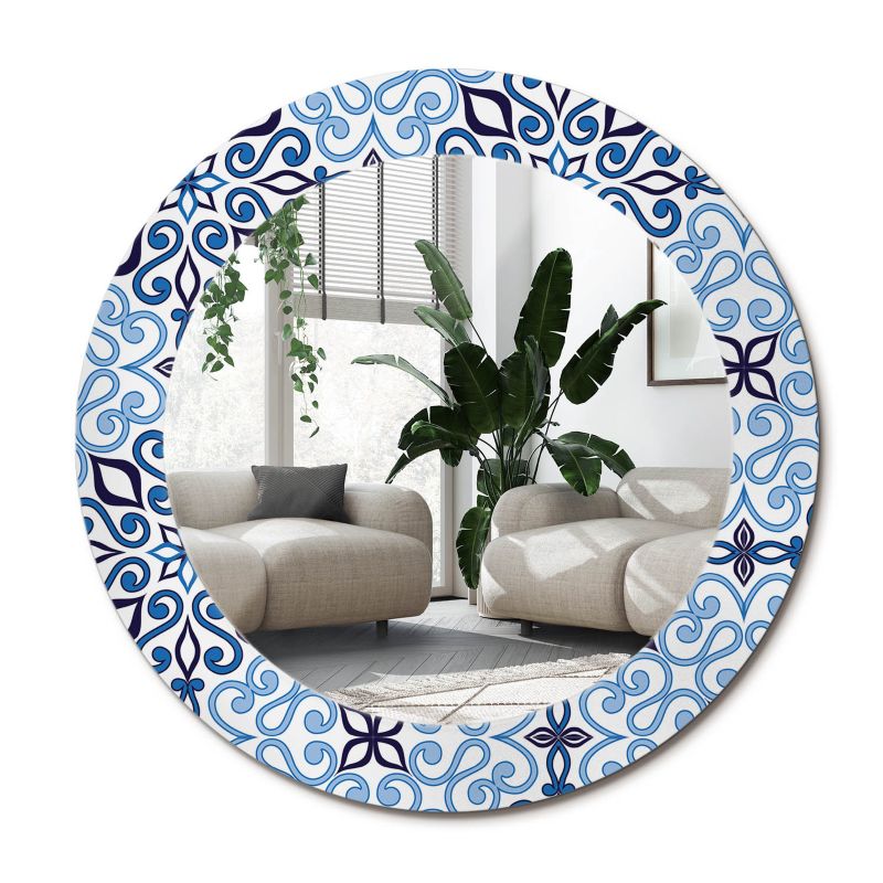 Lustro z nadrukiem Wallfluent fi60 cm Niebieski arabski wzór 1 szt.