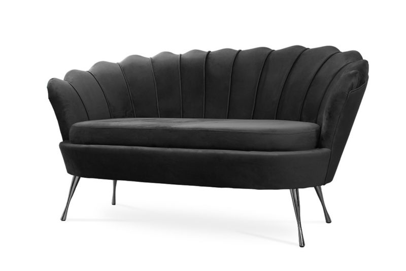 Sofa tapicerowana Bettso Muszelka na srebrnej nodze wygodna w stylu glamour czarny 1szt.