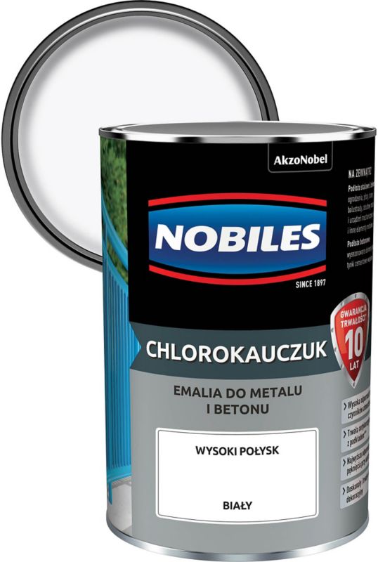 Emalia chlorokauczukowa Nobiles do metalu i betonu biała 0,9 l
