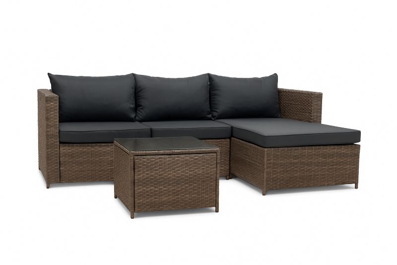 Nowoczesny zestaw ogrodowy MTG Barcelona narożnik i stolik 3-osobowy technorattan różne kolory 1 kpl.