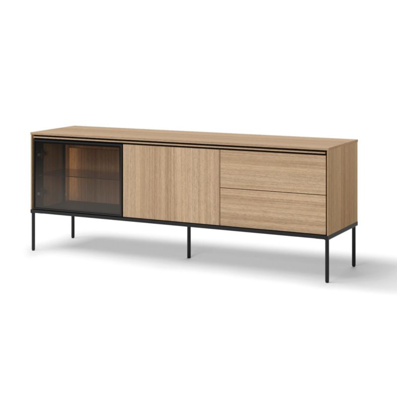 Szafka rtv dwudrzwiowa z szufladami Bettso Lissa przeszklona z oświetleniem LED dąb linearny czarny 1szt.