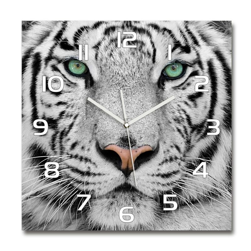 Zegar szklany Tulup Biały tygrys 30x30 cm cm cichy 1 szt.