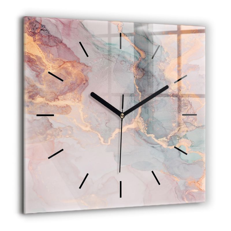 Zegar szklany czarne wskazówki Wallfluent 60x60 cm Tekstura marmuru 1 szt.