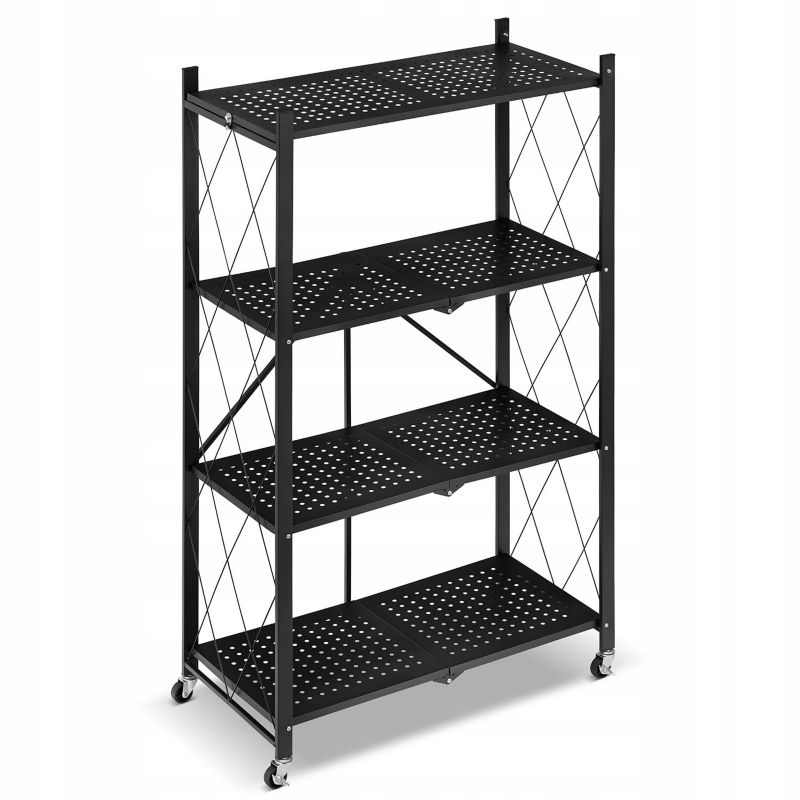 Regał metalowy magazynowy składany HIGHER na kółkach czarny 4 półki mobilny loftowy