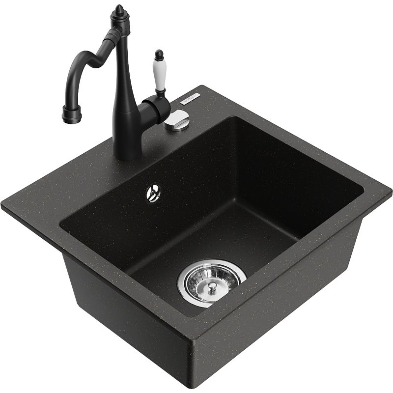 Zlewozmywak granitowy 1-komorowy Mexen Milo z baterią kuchenną Carla szary - 6505-71-670700-71 1 szt.