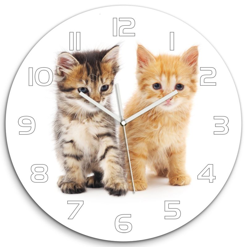 Zegar szklany Tulup Brązowy i rudy kot fi30 cm cichy 1 szt.