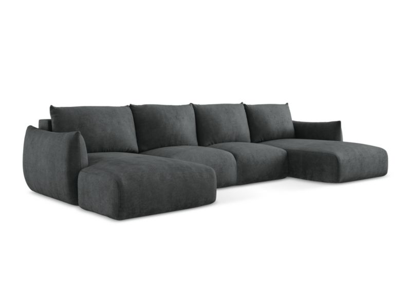 Sofa panoramiczna z funkcją spania LaMiaSofa SAVONA z tkaniny szenilowej 317x162 cm ciemny szary 1 szt.