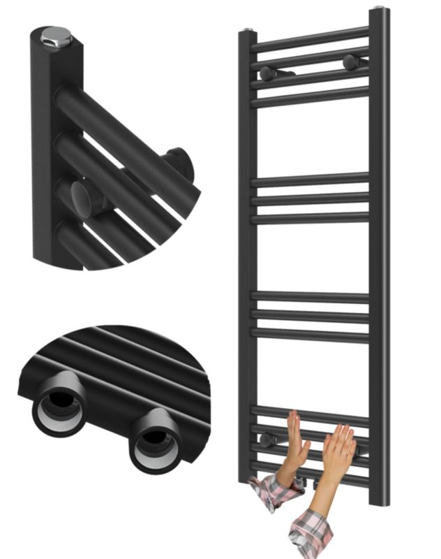 Grzejnik Łazienkowy Granitan Raven 100/40cm Czarny Kaloryfer Drabinkowy 1kpl.