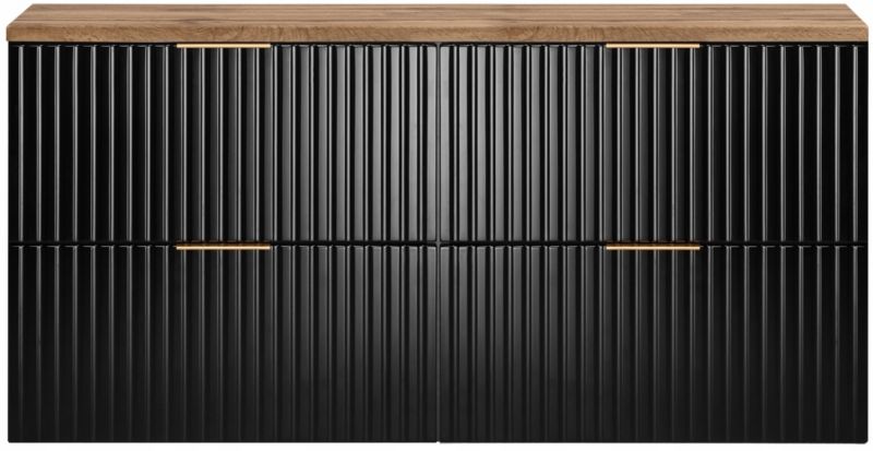 Szafka łazienkowa Furnidea 120 cm wisząca z blatem dąb Wotan Flow czarny mat 1 szt.