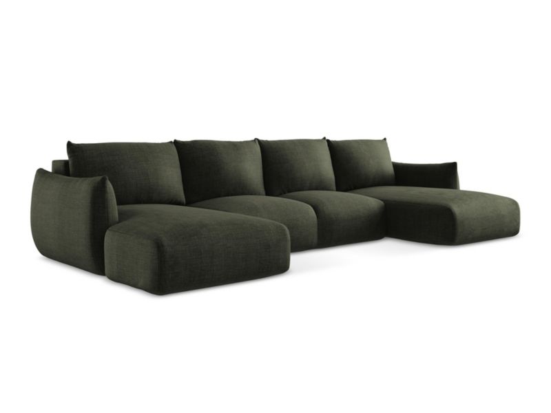 Sofa panoramiczna z funkcją spania LaMiaSofa SAVONA z tkaniny strukturalnej 317x162 cm oliwkowy 1 szt.