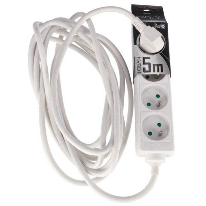 Przedłużacz domowy przenośny Edo Logan White 4 - krotny z uziemieniem 5m EDO777556 1 szt.