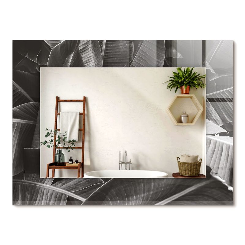 Lustro Prostokątne z Nadrukiem ArtPrintCave 80x60 cm Liście bananowca z Drukowaną Ramką do Przedpokoju 1 szt.