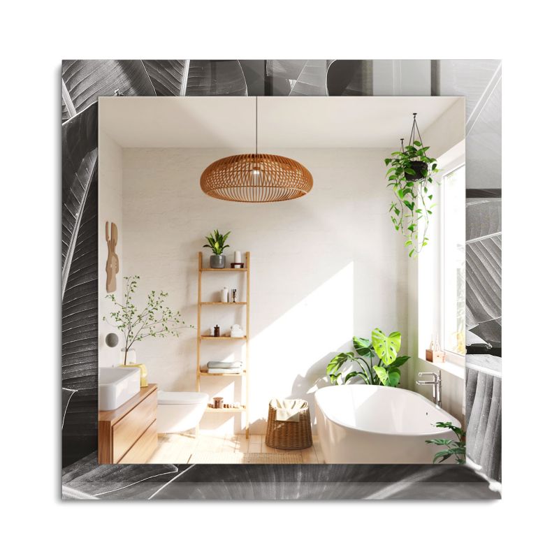 Lustro Kwadratowe z Nadrukiem ArtPrintCave 60x60 cm Liście bananowca z Drukowaną Ramką do Przedpokoju 1 szt.