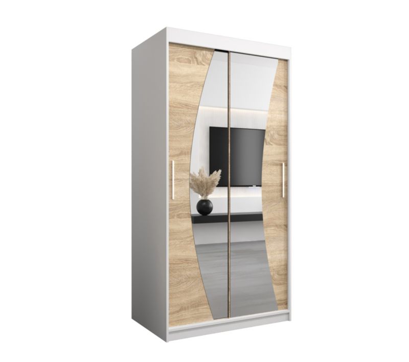 Szafa przesuwna Garderoba Abiks WAVE 100 biały mat + dąb sonoma 1 szt.