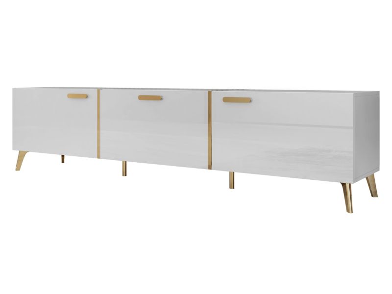 Szafka RTV MIRJAN 24 nowoczesna Picru 200 3D biały/biały połysk/złoty 1 szt.