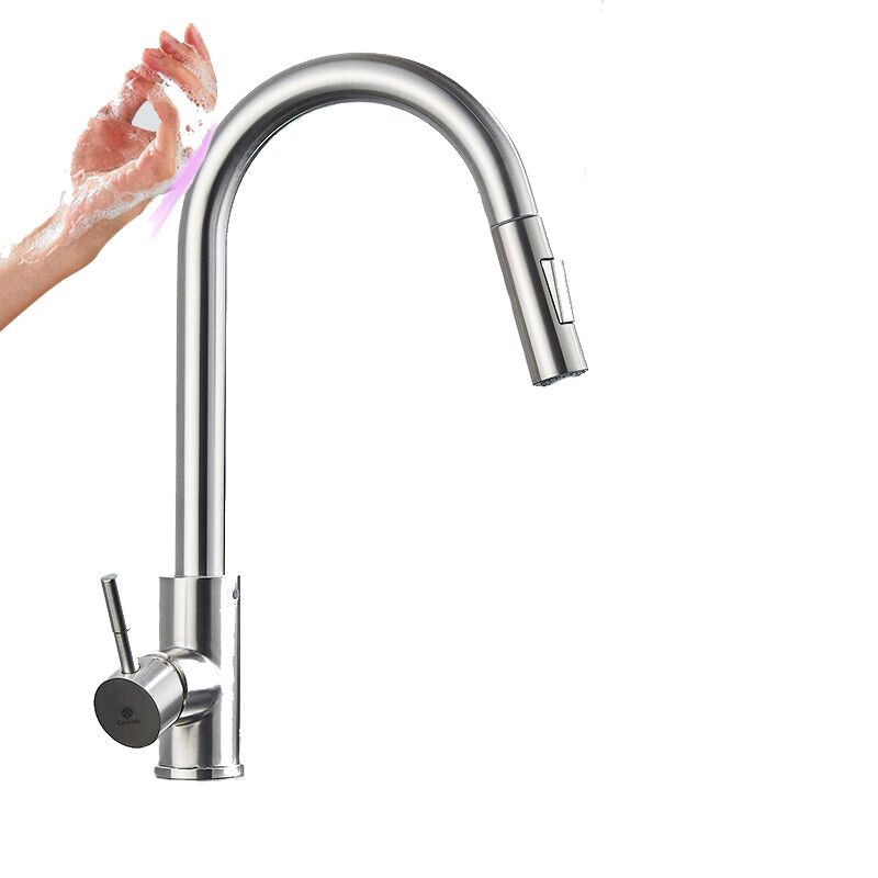 Bateria kuchenna Lauferi LAYANA mosiężna dotykowa z wyciąganą wylewką srebrny mat retro 1 szt.