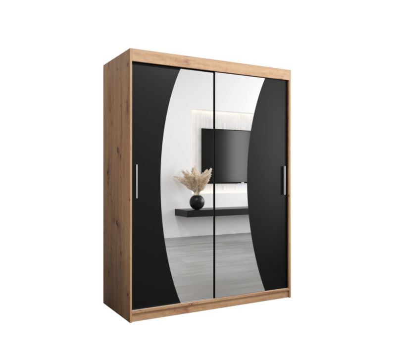 Szafa przesuwna Garderoba Abiks WAVE 150 dąb artisan + czarny mat 1 szt.