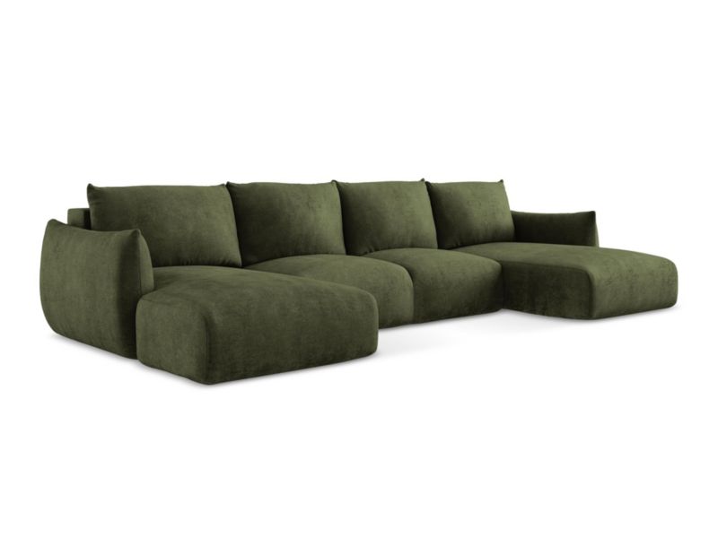 Sofa panoramiczna z funkcją spania LaMiaSofa SAVONA z tkaniny szenilowej 317x162 cm oliwkowy 1 szt.