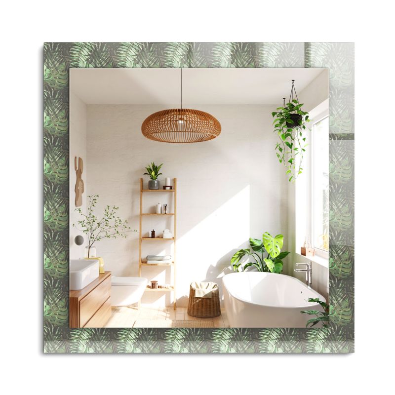 Lustro Kwadratowe ArtPrintCave 60x60 cm Liście tropikalnych roślin Szklana Rama z Wzorem Styl Nowoczesny 1 szt.