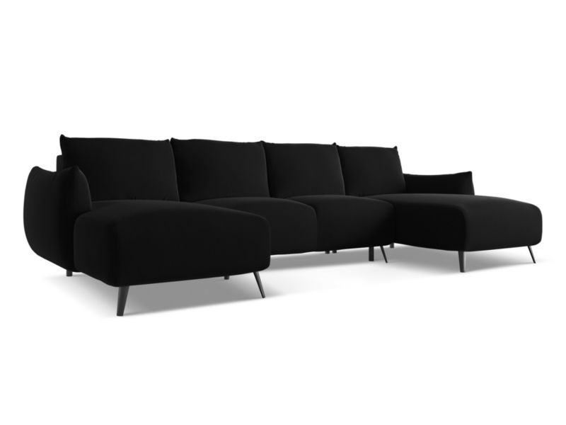 Sofa panoramiczna z funkcją spania LaMiaSofa GENOVA z tkaniny welwetowej 317x162 cm czarny 1 szt.