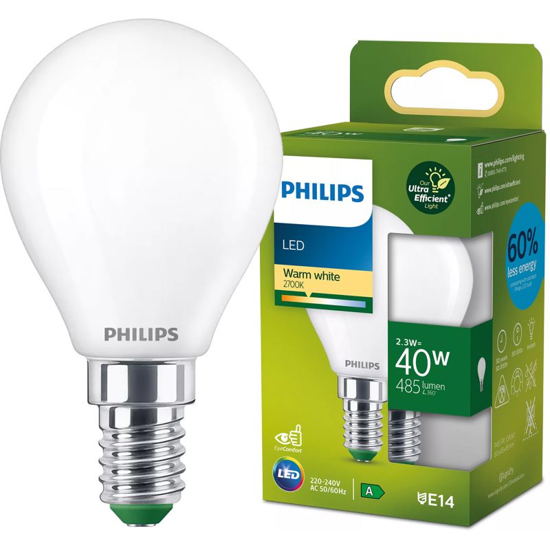 Żarówka LED Philips E14 P45 2.3W 485lm 2700K 300st Klasa A 1 szt.