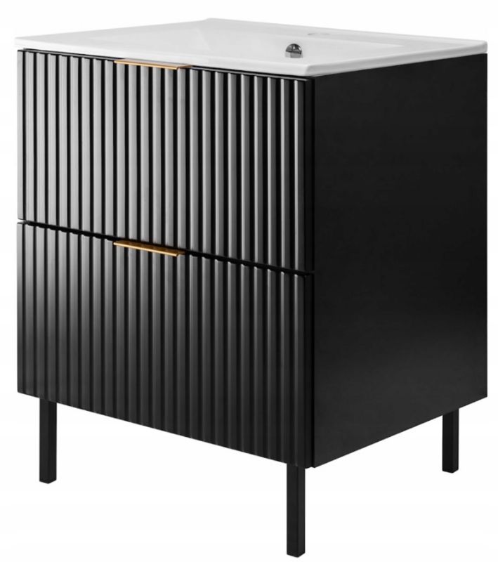 Szafka łazienkowa Furnidea 60 cm czarna ryflowana z umywalką FLOW 1 szt.