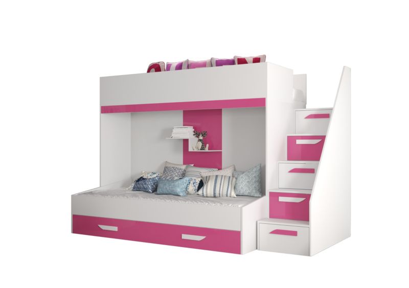 Łóżko piętrowe Antresola Abiks PARTY 16 biały + różowe 1 szt.