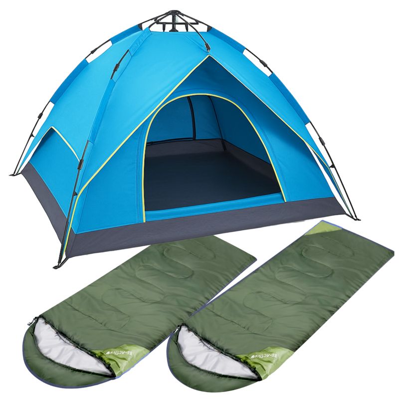 Zestaw turystyczny Be-active.pl namiot na biwak 3-osobowy + dwa śpiwory zielone 1 kpl.