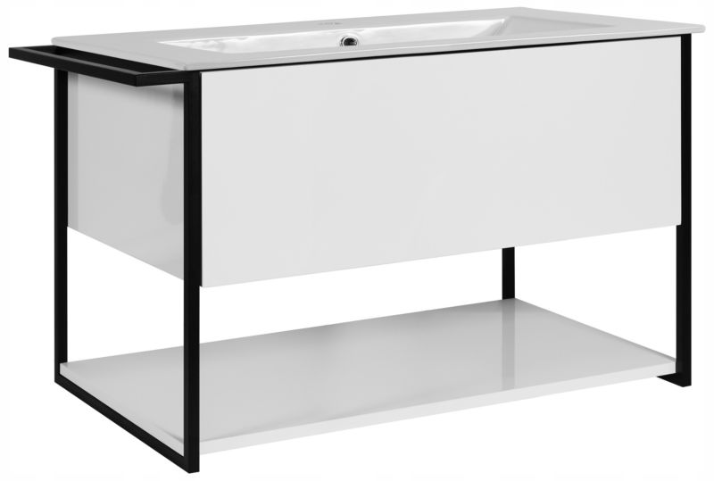 Szafka pod umywalkę Furnidea 80 cm wisząca lakierowana biały połysk z białą umywalką LOV 1 szt.